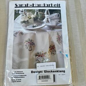 Christmas Bells Embroidery Kit Stamped 32" Square White Tablecloth Complete